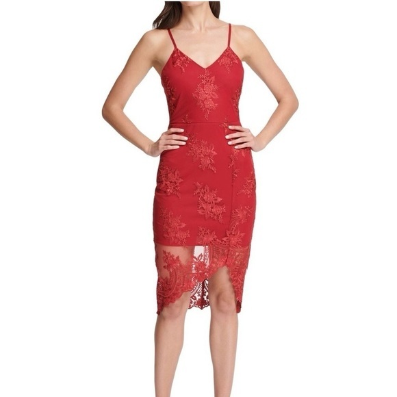 Guess Embroidered Lace Red Cocktail Dress, Size 8 - Picture 1 of 10